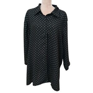Connie Howard Black White Geometric Print Button Up Shirt Tunic Top Plus Size 4X